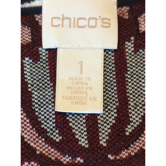 Chicos Cardigan Sweater Womens Size 1 Long Sleeve Contrast Scroll Open Front - Picture 9 of 10